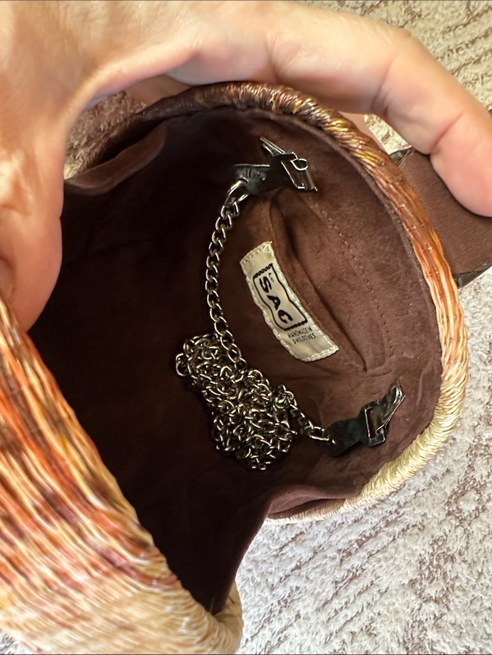 Vintage Le SAC Two Tone Coconut Shell Crossbody Clutch - Picture 8 of 16